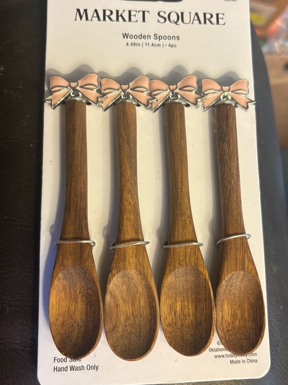 4 NEW Pink Bow Wooden Spoon Set